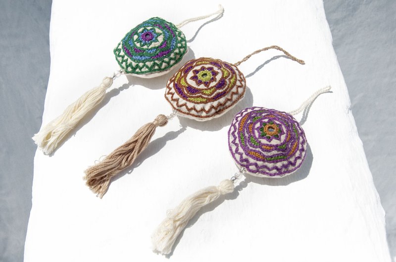 手工刺繡棉麻鑰匙圈/印度沙漠鏡子鑰匙圈-波希米亞風刺繡流蘇綴飾 - 鑰匙圈/鑰匙包 - 棉．麻 多色