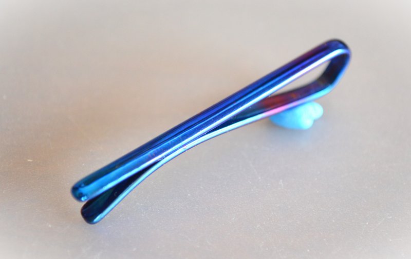 Titanium tie bar, pure titanium tie pin = night sky blue = 53mm, B - Ties & Tie Clips - Other Metals Blue