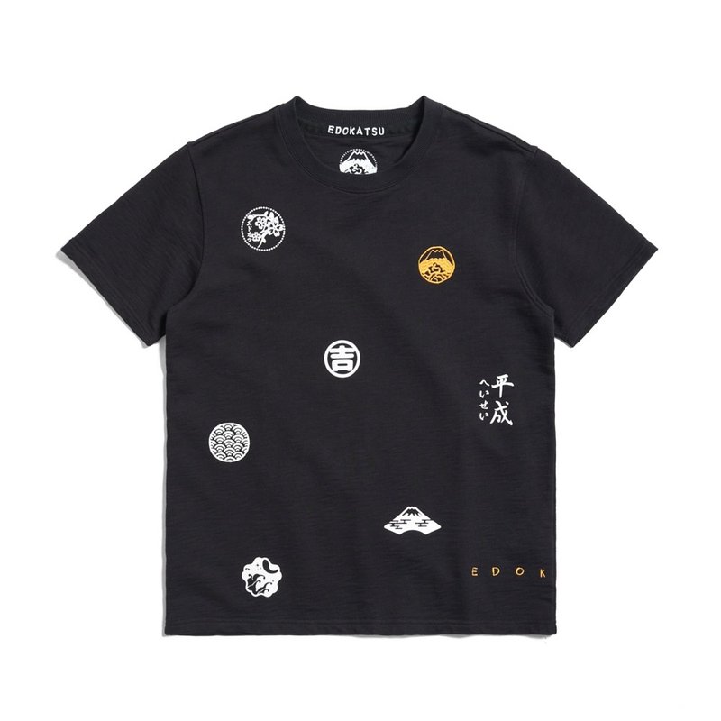 Edo Katsu Japanese style classic multi-image printed short-sleeved T-shirt - Men's (Black) #Top - Men's T-Shirts & Tops - Cotton & Hemp Black