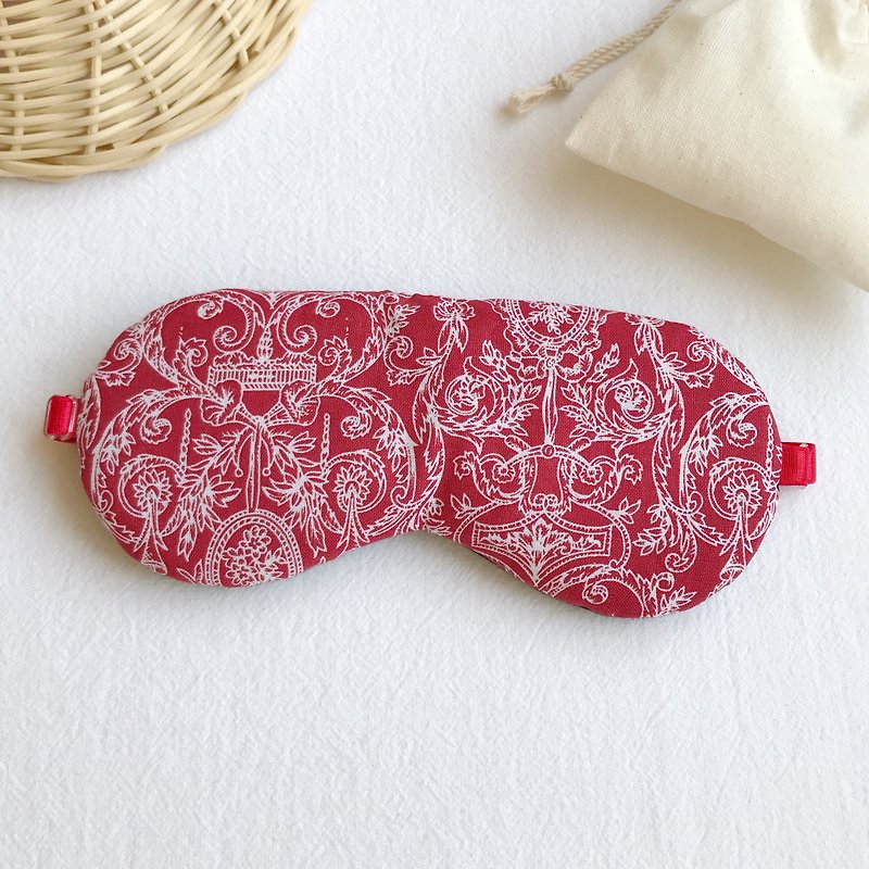 Red Baroque Handmade Eye Mask Cotton Organic Cotton Adjustable Length with Storage Bag for Sleep