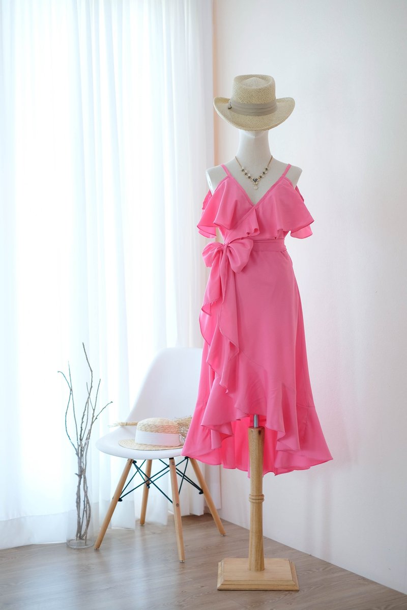 Flamingo Pink dress Bridesmaid dress Hot Pink Bohemian Sundress Summer dress - One Piece Dresses - Polyester Pink