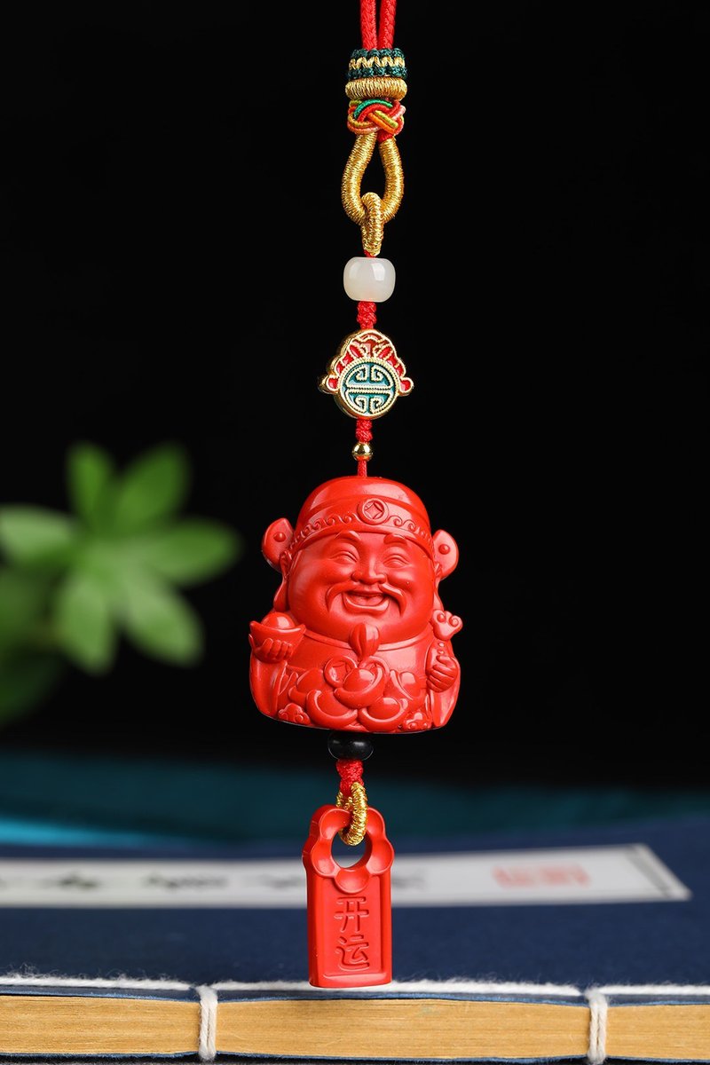 天然原礦硃砂精品紅砂財神包掛 車掛 萬能掛 精品原創 - 鑰匙圈/鑰匙包 - 寶石 