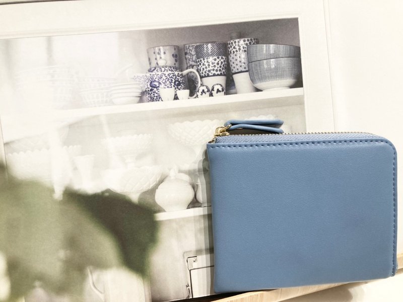 【免費英文燙金】8色 真皮 L型短夾 零錢包 錢包 皮夾 卡夾 禮物 - 錢包/皮夾/長短夾 - 真皮 藍色