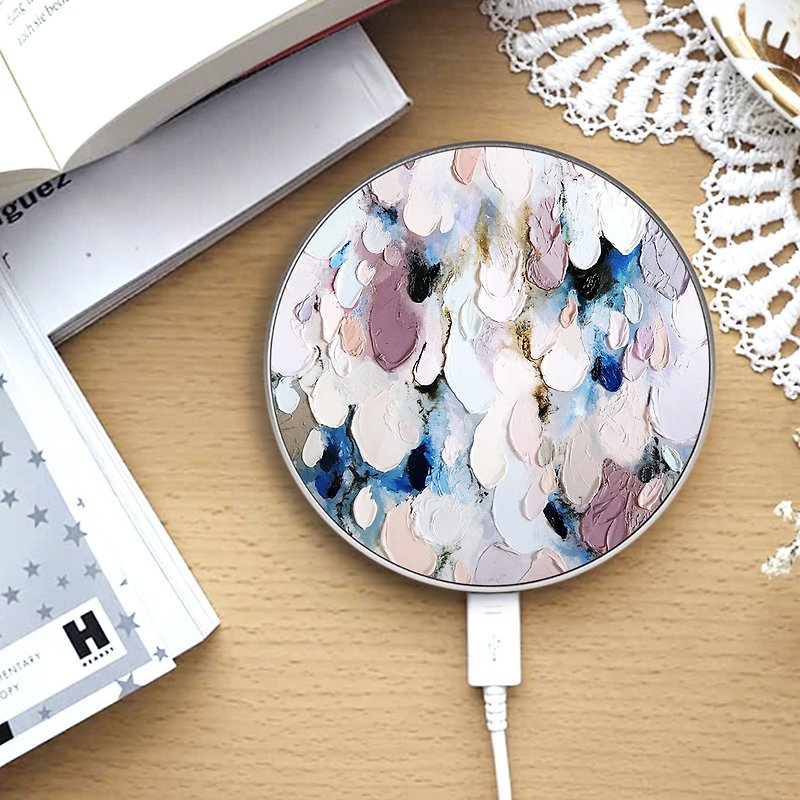 15W Blue pink Drops of Color Oil Paint Round Wireless Qi Phone Charger - Phone Charger Accessories - Other Metals Purple