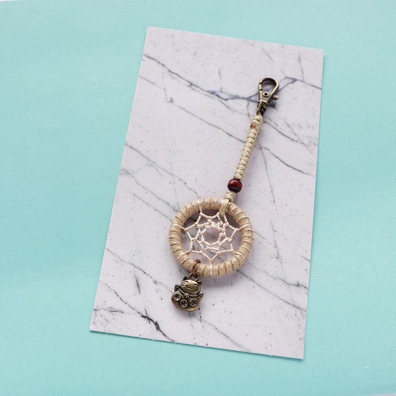 Smiling Lucky Cat丨Handmade Unique Dream Catcher Pendant Keychain-Champagne Gold - Charms - Other Materials Gold