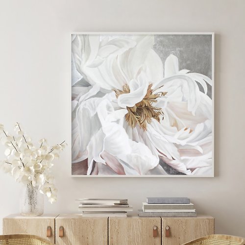 Matis White Silver Painting | White Silver Abstract | Flower Art | Silk Flowers 4