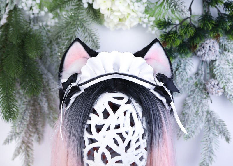 Maid Kitten Ears Faux Fur Ears - เครื่องประดับผม - ไฟเบอร์อื่นๆ สีดำ