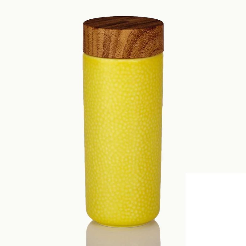Morning Dew Carrying Cup / Large / Double Layer / Matte Emperor Yellow / Imitation Wood Grain Lid - กระติกน้ำ - เครื่องลายคราม 