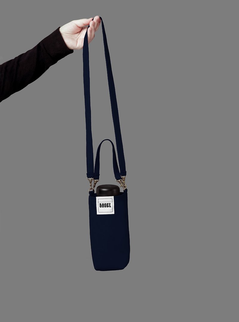 Universal environmental protection beverage bag detachable long strap oblique shoulder portable navy blue - Handbags & Totes - Cotton & Hemp Blue