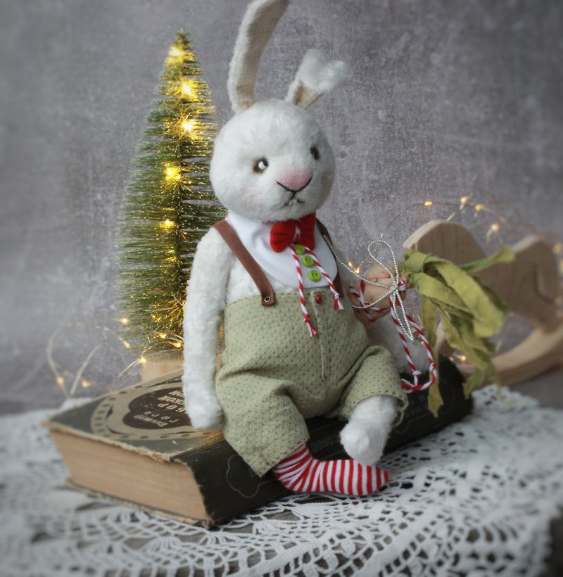Christmas teddy rabbit, teddy bunny, ooak teddy rabbit Ruzik - 公仔模型 - 其他材質 白色