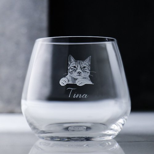 MSA玻璃雕刻 345cc【貓】(寫實版)寵物貓咪雕刻威士忌杯