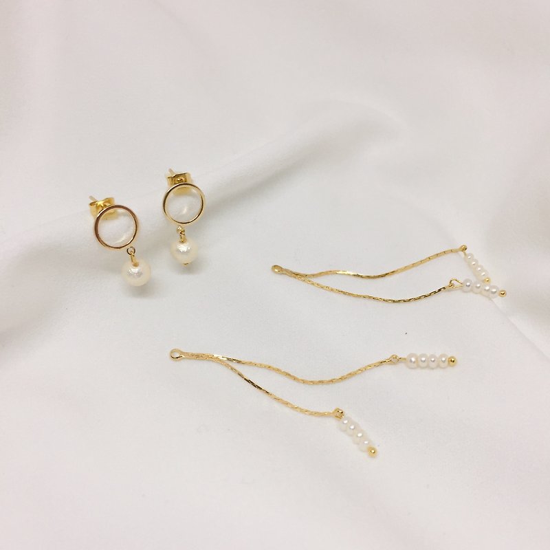 Every woman should have two looks-round pearl earrings - Earrings & Clip-ons - Pearl Gold