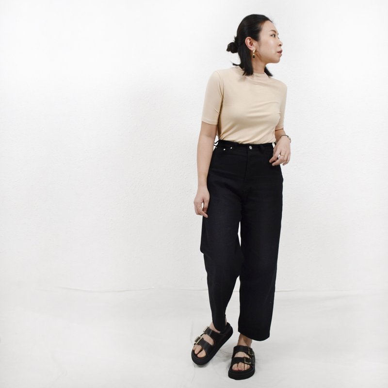 Danny Jean- Black Denim 黑色錐形高腰牛仔褲 - 女長褲 - 棉．麻 黑色