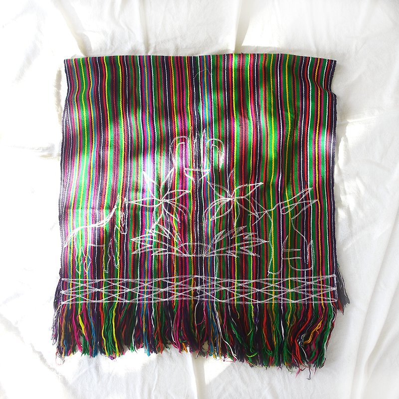 BajuTua/Ancient / Bunny and Bird Mexican Rainbow Hand-woven Fabric Cushion - Blankets & Throws - Acrylic Green