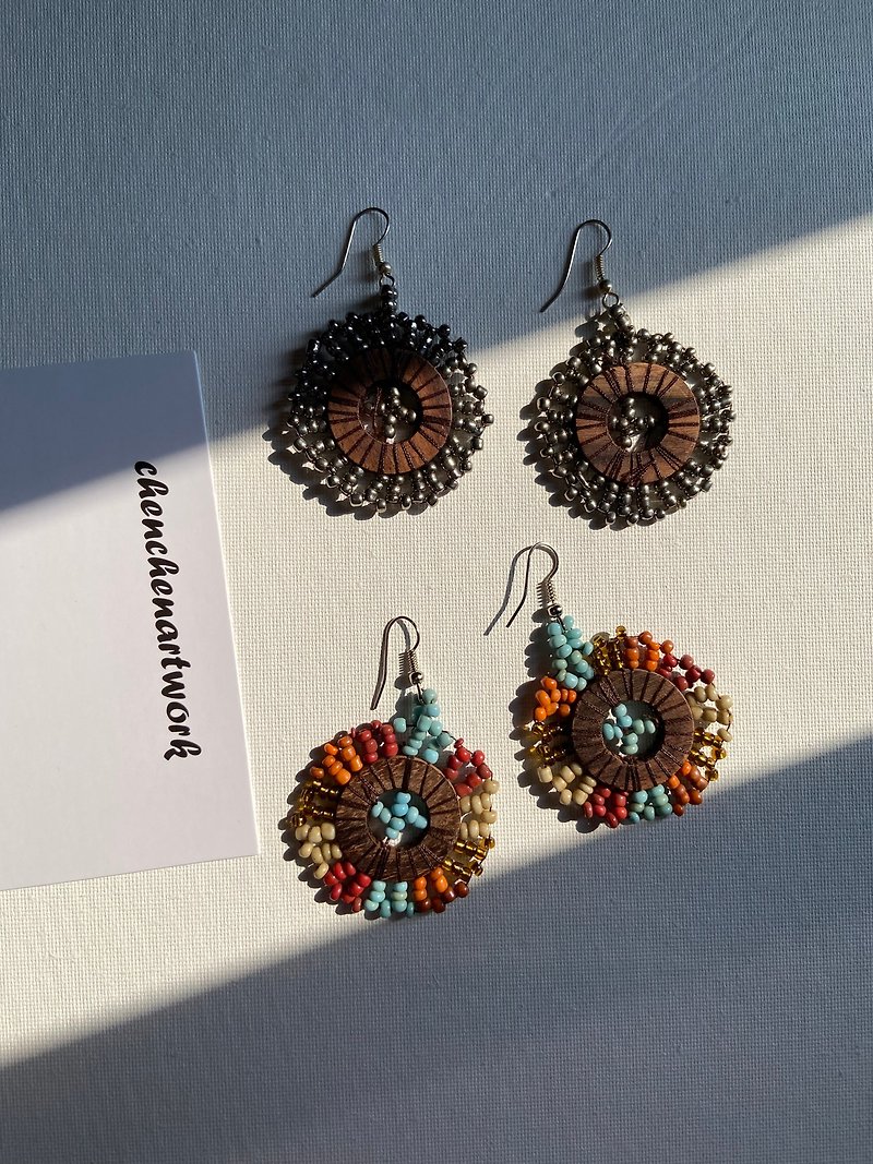 Ethnic wood tone bohemian beaded earrings - Earrings & Clip-ons - Other Materials Brown