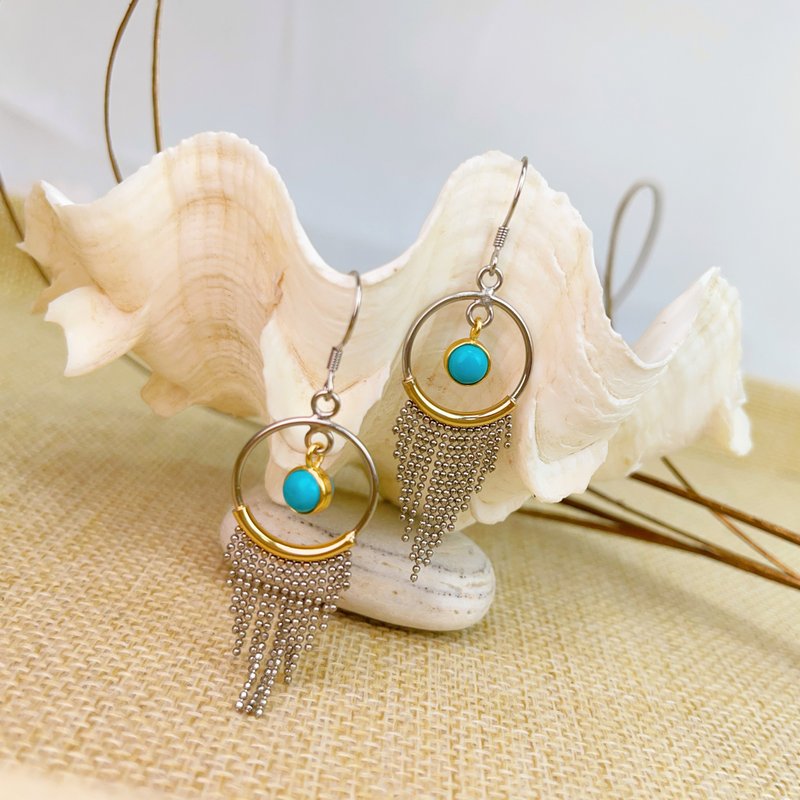 金運・魔除け/仕事運アップ - ターコイズフリンジピアス - ピアス・イヤリング - 宝石 