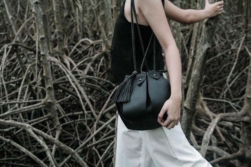 black - Fateh the drawstring bucket bag - Messenger Bags & Sling Bags - Faux Leather Black
