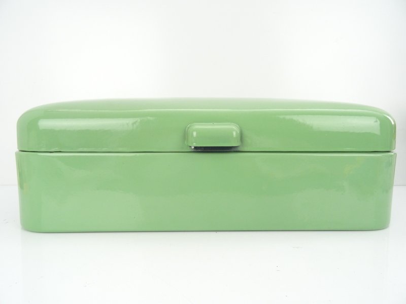 Vintage Antique Bread Box Bin Enamel Enamelware Dutch Large Green - 居家收納/收納盒/儲物盒 - 琺瑯 綠色