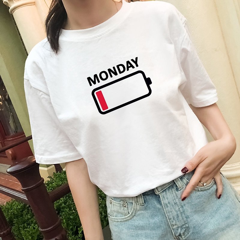MONDAY BATTERY unisex white t shirt - Women's T-Shirts - Cotton & Hemp White
