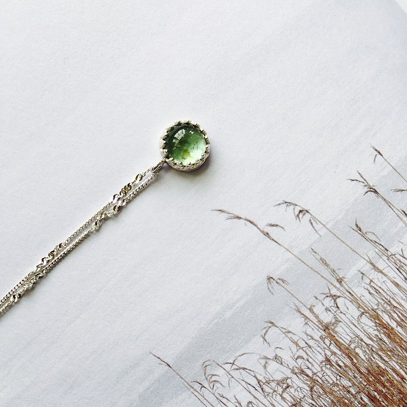 925 sterling silver lake-like tranquility [Lake Green Tourmaline Necklace] - สร้อยคอ - โลหะ สีเขียว