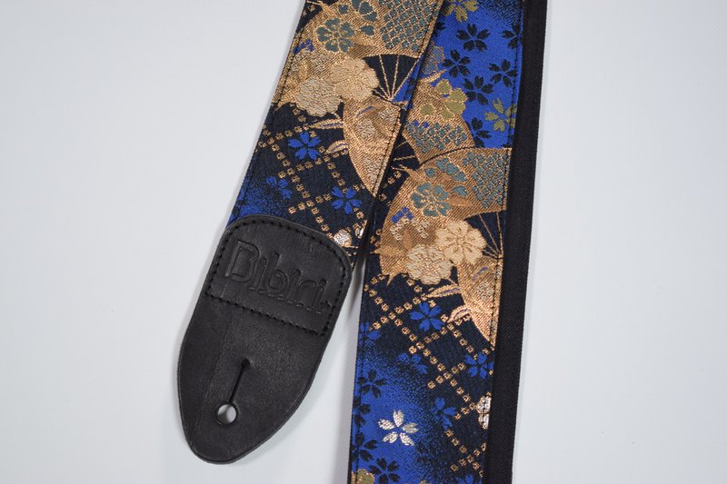 日本帆布吉他背帶 櫻花與扇子 藍色 - 其他 - 棉．麻 黑色
