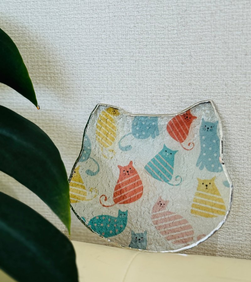 ステンドグラスの猫コースター、アクセサリートレイ、お香立て - コースター - ガラス 