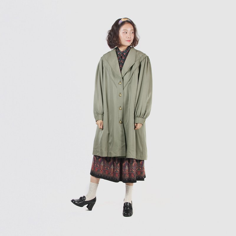 [Egg Plant Vintage] The Wizard of Oz Silky Blend Maori Vintage Windbreaker - Women's Blazers & Trench Coats - Polyester Green