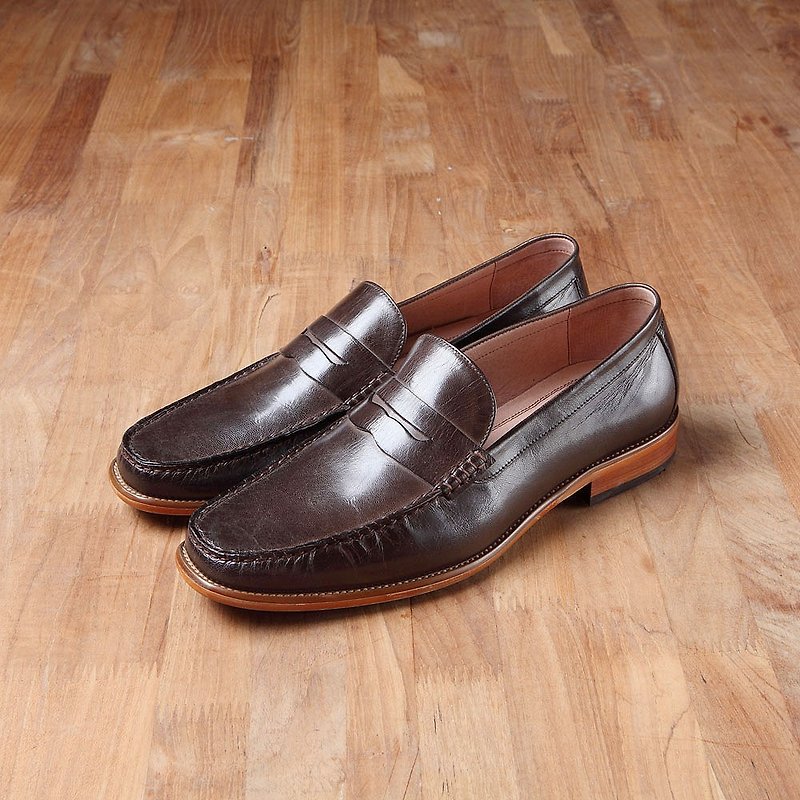 Vanger Lohas Yashi light mouth loafers Va233 dark gray - รองเท้าลำลองผู้ชาย - หนังแท้ สีนำ้ตาล