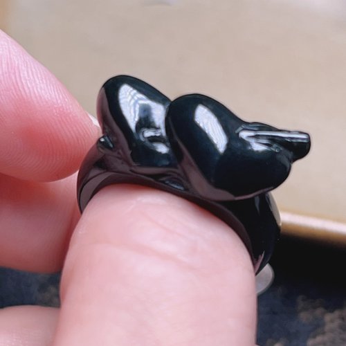 瓔珞珠寶盒 E.L.Jewelry Box 【求‧緣】烏雞翡翠雙心玉戒指 | 國際14圍 | 天然緬甸翡翠A貨