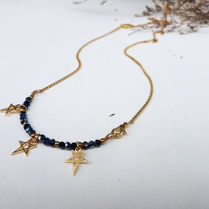 Copper Handmade Black Color Crystal Gold Star Bracelet & Necklace Activities Dual Design - Necklaces - Crystal Black