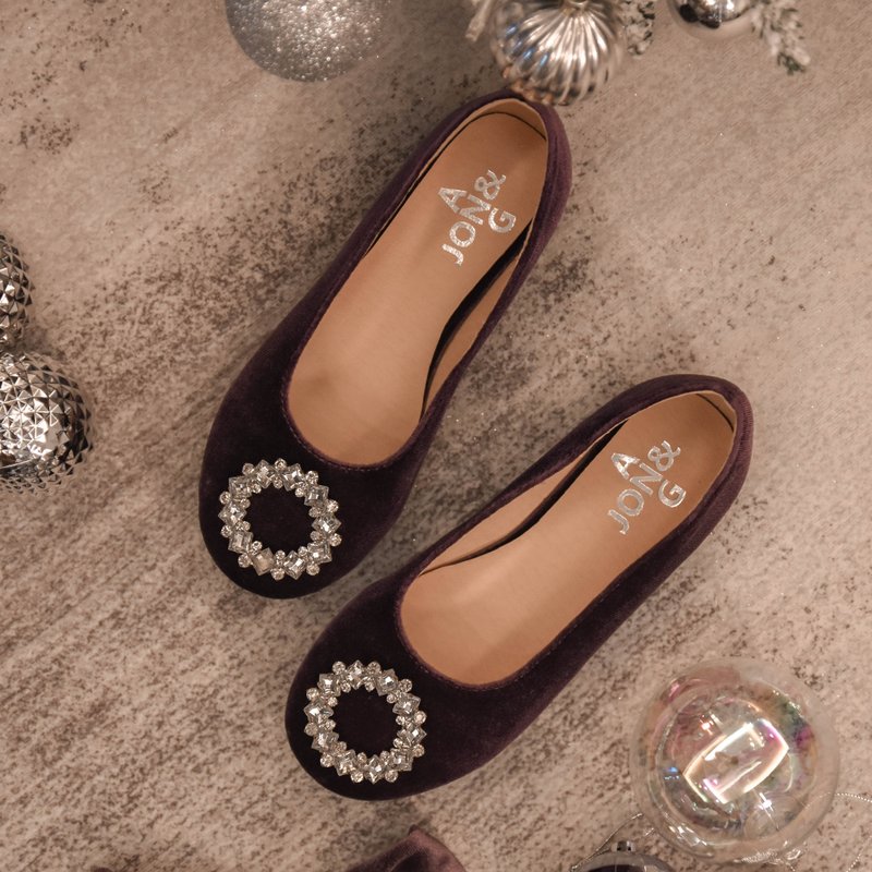 Medium and large girls princess shoes sweet suede shiny fashion big diamond Christmas dinner parent-child all-match flat shoes - รองเท้าเด็ก - เส้นใยสังเคราะห์ สีม่วง