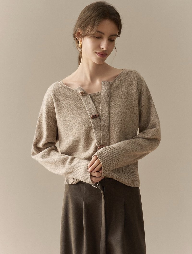 French Vintage / Off-the-Shoulder Knit Sweater / Merino Wool - Women's Sweaters - Other Materials Multicolor