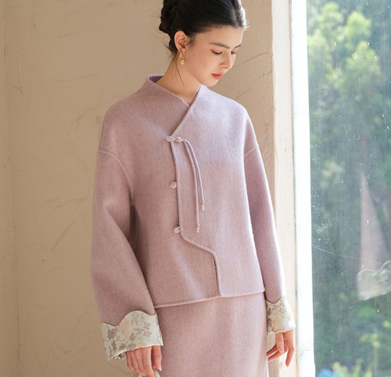 【羊毛雙面】新中式復古中國風 氣質提花上衣/半裙 - 女上衣/長袖上衣 - 其他材質 紫色