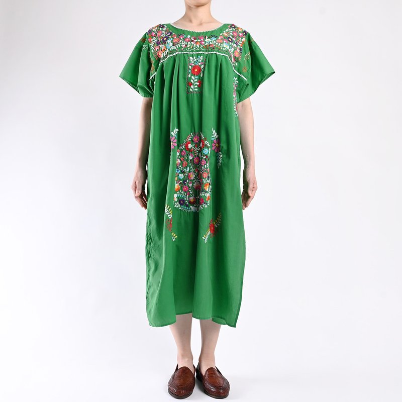 Vintage embroidered clothes - ชุดเดรส - ผ้าฝ้าย/ผ้าลินิน สีเขียว