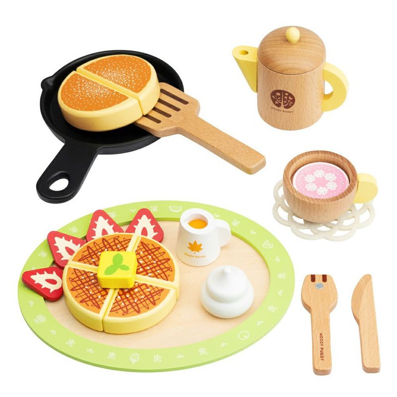 【WOODY PUDDY】Waffle and coffee set-Japanese wooden house wine toy - ของเล่นเด็ก - ไม้ สีกากี