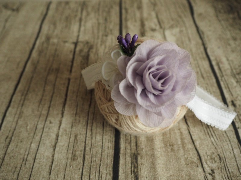 Handmade fabric purple flower with lace baby/kid headband - หมวกเด็ก - วัสดุอื่นๆ สีม่วง