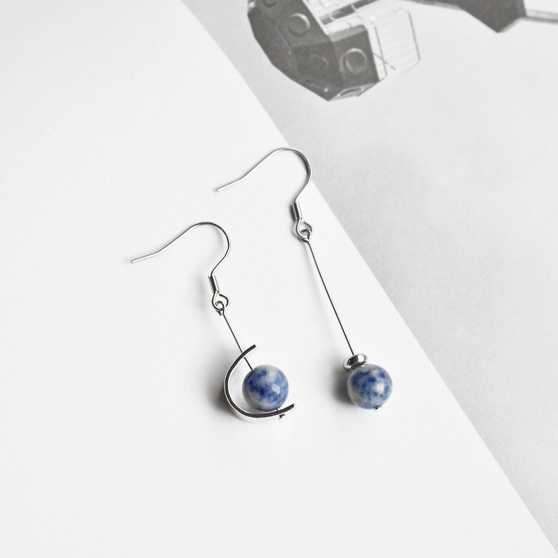 Handmade Earrings - Love of the Blue Sky (Handmade Earrings / Sodas / Natural Stone / Clip Earrings) - ต่างหู - หิน 