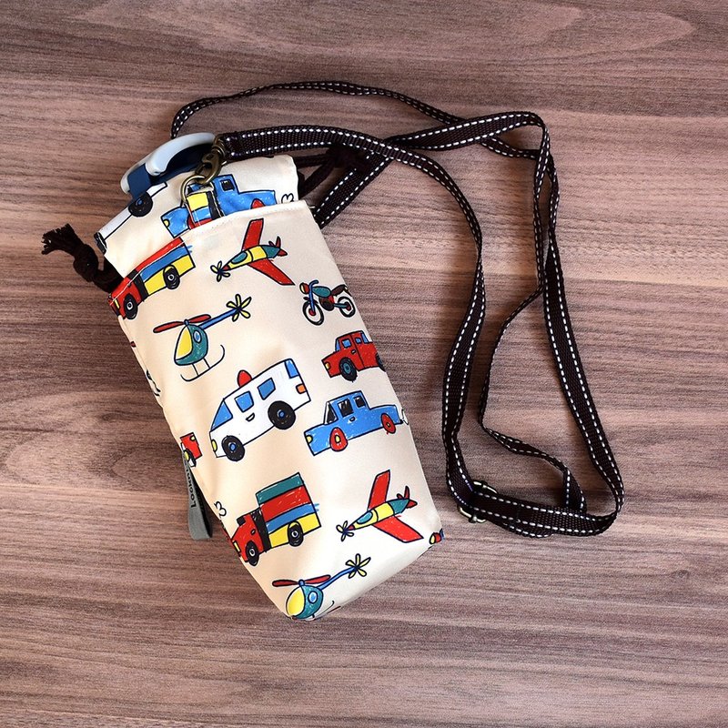 Adjustable cross-body kettle/thermo bottle bag_hand-painted trolley - กระติกน้ำ - ไนลอน สีกากี