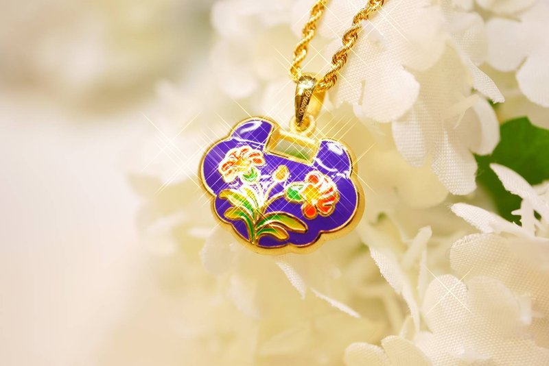 吉祥如意鎖包-墜子-(硬金工藝) - 項鍊 - 24k 金 金色