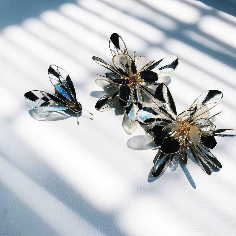 Bee-unilateral shape hand-designed resin earrings hanging style/earring/accessories - ต่างหู - วัสดุอื่นๆ สีใส