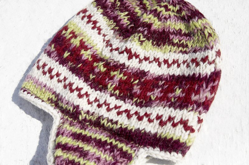 イチゴ、ブドウ、レモンマカロンカラフルな虹の勾配国家のトーテム - 限られた手編みの純粋なウールの帽子/手動ブラシキャップ/ニットキャップ/フライトキャップ/ウールキャップ内のクリスマスプレゼントのアイデア - 帽子 - ウール 多色