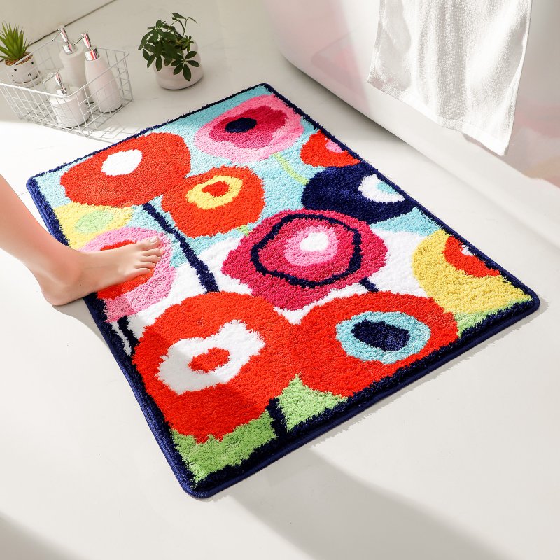 Flower Garden Bathroom Mat, Colorful Floral Bath Mat, 40x60cm - Rugs & Floor Mats - Polyester Red