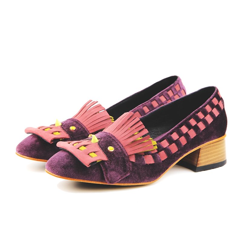 Sweet Villians W1062 手工真皮粗跟鞋 粉紫 - 高跟鞋/跟鞋 - 真皮 多色