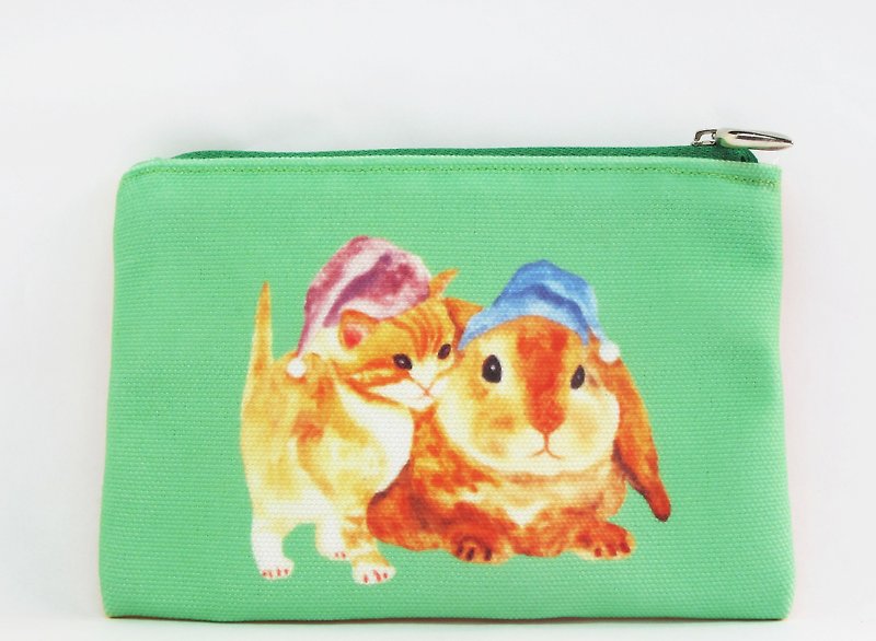 Bunny cat grass green purse small purse - กระเป๋าใส่เหรียญ - วัสดุอื่นๆ สีเขียว