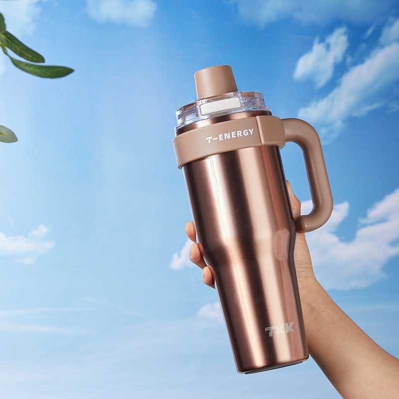 【TKK】T-One 彈蓋冰壩杯 316不鏽鋼x陶瓷噴塗 1200ML-玫瑰金 - 保溫瓶/保溫杯 - 不鏽鋼 金色