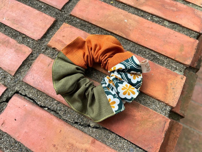 三拼荷葉髮圈 / 甜甜圈 / 綠海棠花磚 - 髮夾/髮圈 - 棉．麻 綠色