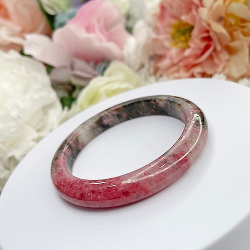 OLINA DESIGN歐林娜設計 超美浪漫櫻花雨薔薇輝手鐲59 MM 圈口 潑墨 玫瑰石 桃花玉 手環