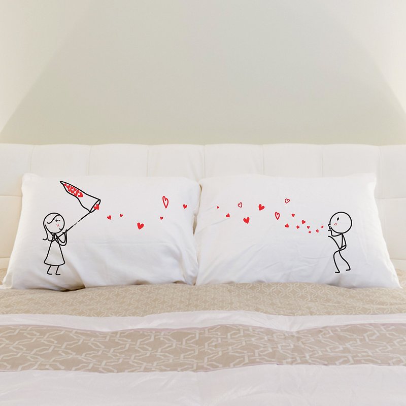 Million Kisses Boy Meets Girl couple pillowcase by Human Touch - Bedding - Cotton & Hemp White
