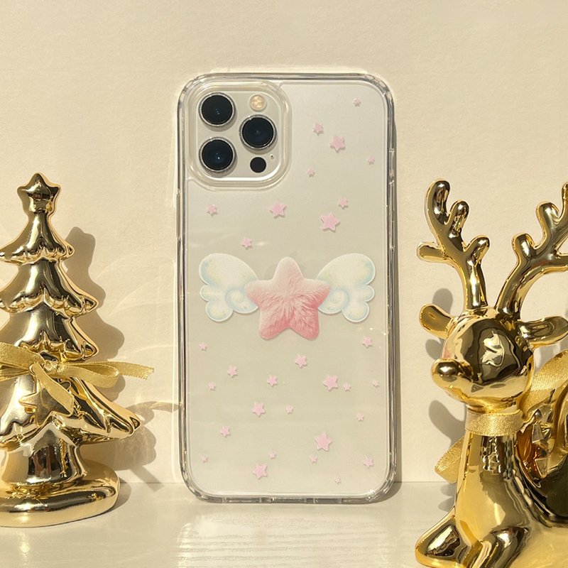 【Winter Package】 Angel's Star: Pink Transparent Phone Case(MagSafe optional) - Phone Cases - Plastic 