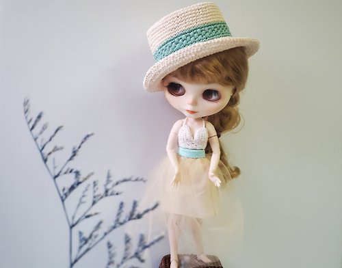 Argin手作工坊 娃娃Blythe小布六分娃手工時尚服飾組全套三件含帽子上衣網紗裙